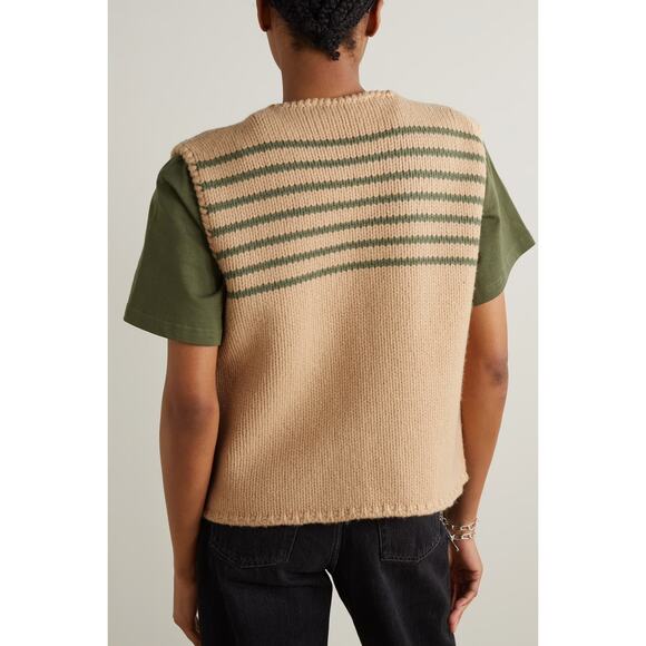 RE/DONE Patch Pocket Wool Vest Apricot Tan Sage Green Stripe Medium - Picture 3 of 8